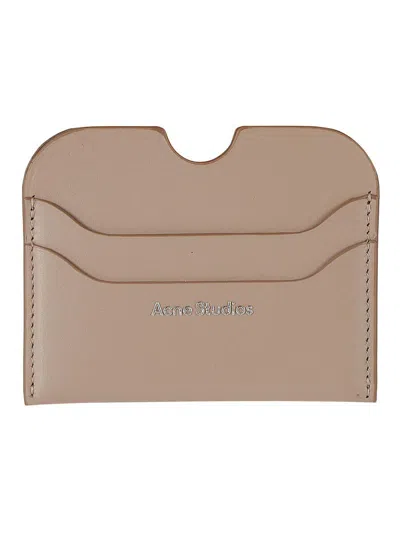 Acne Studios Logo Detailed Open Top Cardholder In Taupe Beige