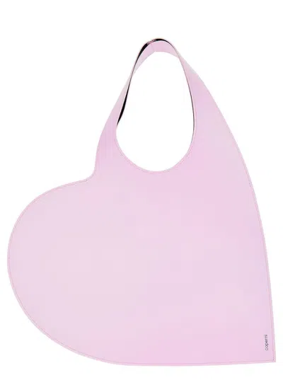 Coperni 'heart' Pink Tote Bag With Logo Print In Leather Woman