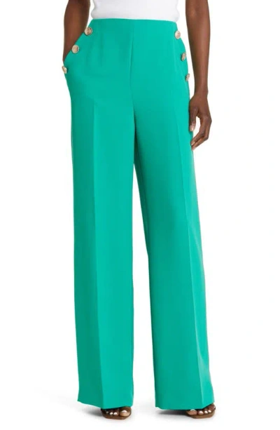 Ted Baker Llaylat High Waisted Wide Leg Twill Trousers In Green