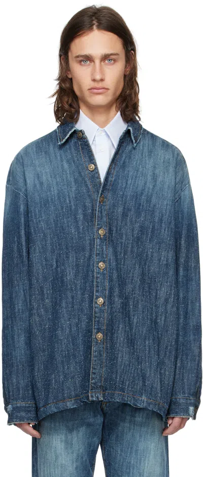424 Mens Stone Faded-wash Relaxed-fit Denim Shirt