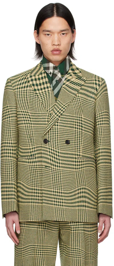 Burberry Warped Houndstooth Wool Jacket In Ivy Pattern