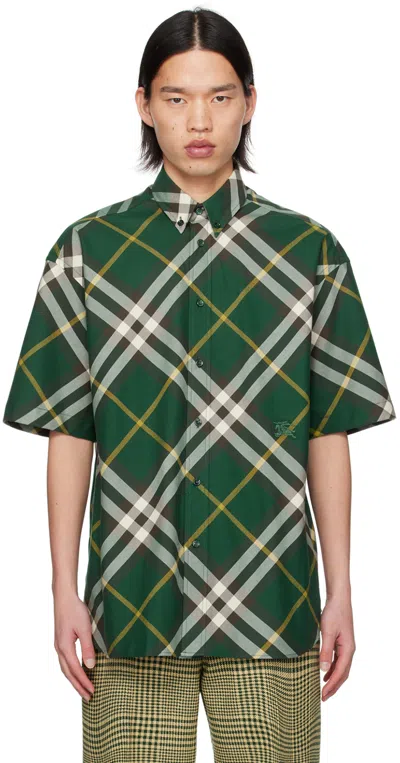 Burberry Oversized Plaid Cotton Shirt With Short Sleeves In Grey