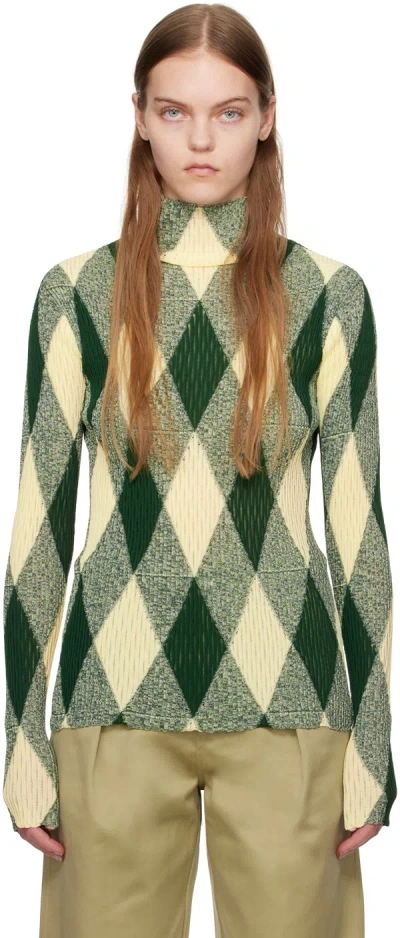 Burberry Argyle Cotton Silk Turtleneck Jumper In Ivy