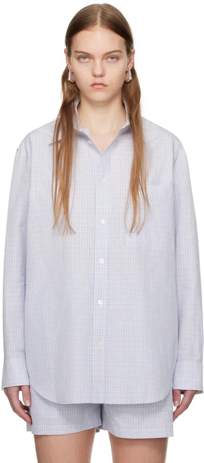 Bottega Veneta Checked Cotton And Linen-blend Shirt In 4026 Pale Blue/burgu