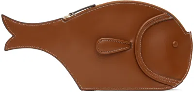 Staud Pesce Leather Clutch Tan In Brown