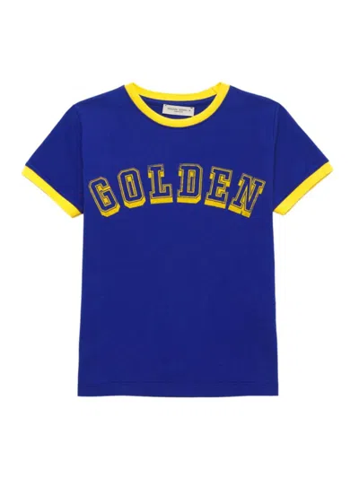 Golden Goose Little Boy's & Boy's Journey Logo Cotton T-shirt In Mazarine Blue Lemon Curry