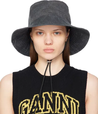 Ganni Black Faded Bucket Hat In 099 Black