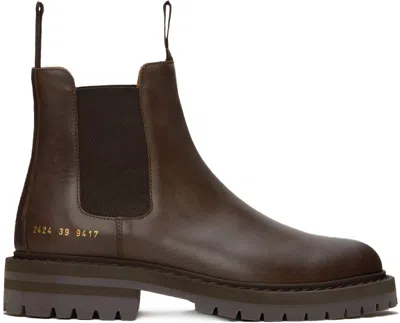 Common Projects Brown Leather Chelsea Boots In 9417 Dark Brown