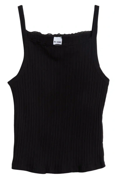 Re/done Ribbed-knit Cotton Tank Top In Black