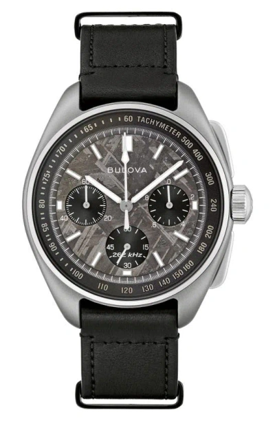 Bulova Men's Chronograph Lunar Pilot Meteorite Black Leather Strap Watch 44mm