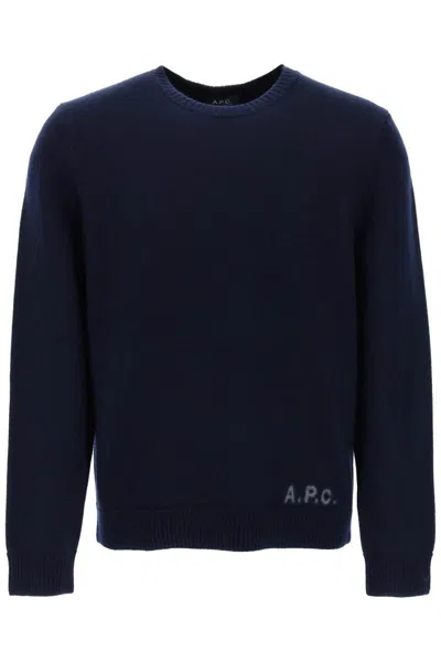 A.p.c. 'edward' Sweater With Logo Inlay In Blue