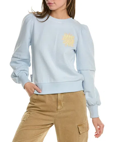 Ganni Isoli Open Back Puff Shoulder Sweatshirt In Blue