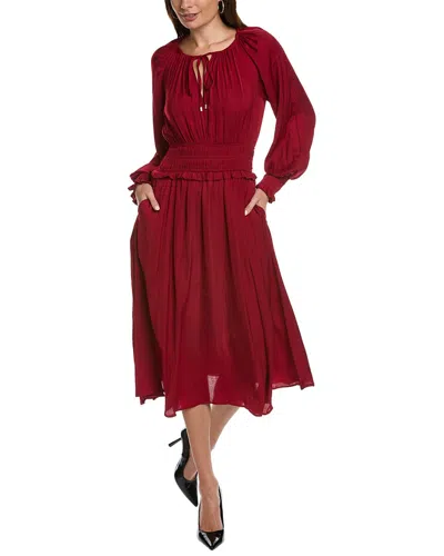 T Tahari Women's Airflow Split-neck Midi Dress In Red