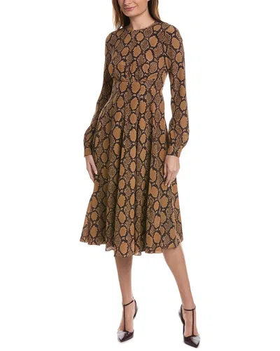 Michael Kors Silk Flare Dress In Brown