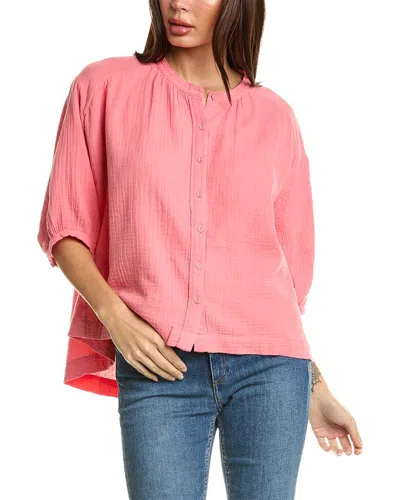 Johnny Was Shirred Neck Button-down Blouse In Pink