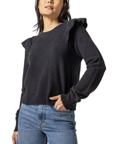 Lilla P Easy Ruffle Crewneck Sweater In Black