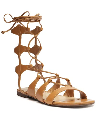 Schutz Cassia Flat Leather Sandal In Brown