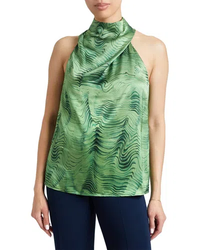 Santorelli Darcy Sleeveless Mock-neck Swirl-print Blouse In Green