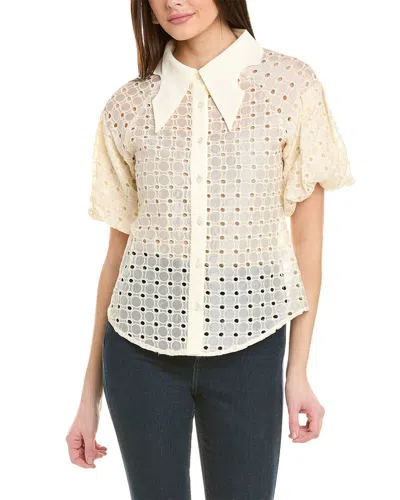 Gracia Wing Collar Circle Embroidered Top In White