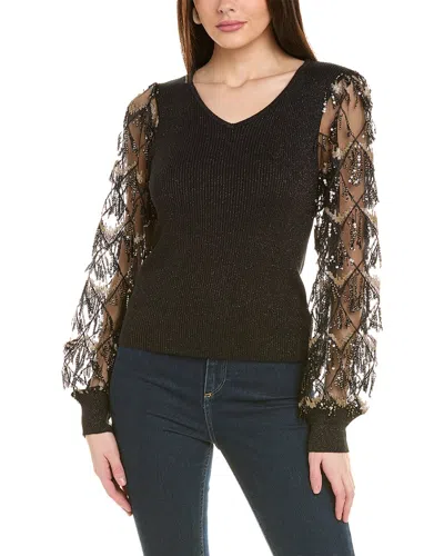 Gracia Fringe Glitter Sweater In Black