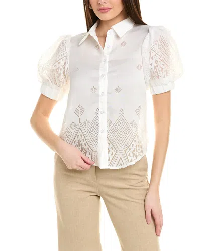 Gracia Sheer Graphic Puff Sleeve Shirt In White