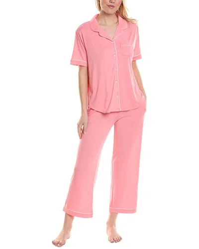 Flora By Flora Nikrooz 2pc Knit Notch Collar Capri Pajama Set In Pink