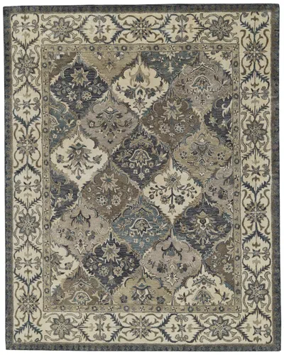 Verlaine Botticino Diamond Floral Persian Wool, Navy/gray/beige, 3ft-6in X 5ft-6in
