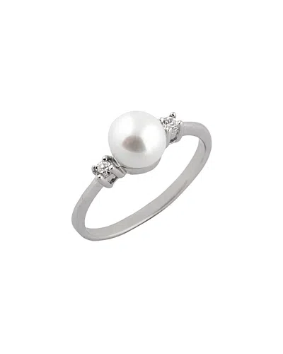 Splendid Pearls Rhodium Plated 7-7.5mm Pearl Ring
