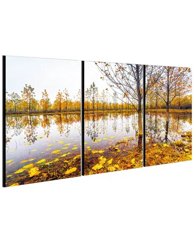 Chic Home Design Falling Leaves 3pc Set Wrapped Canvas Wall Art