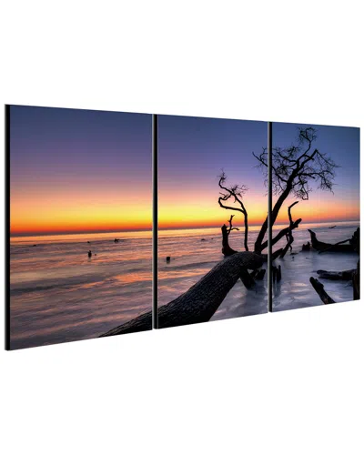 Chic Home Design Hawaii Sunset 3pc Set Wrapped Canvas Wall Art