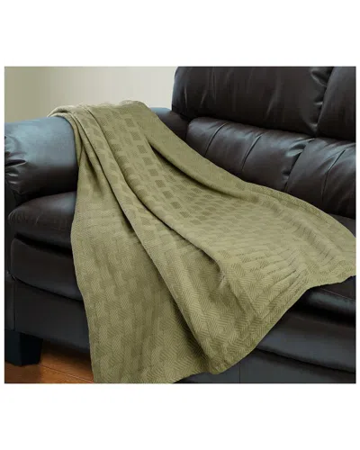 Superior Basketweave All-season Breathable Cotton Blanket In Green