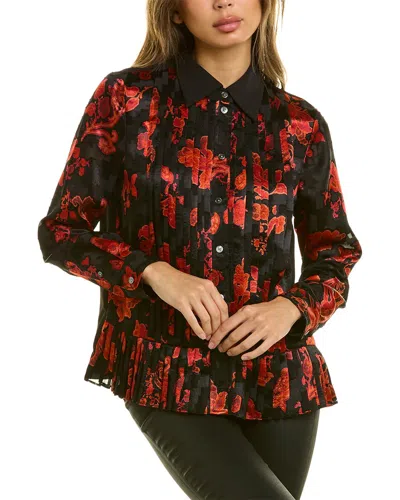 Tory Burch Printed Pleated Shirt In Black
