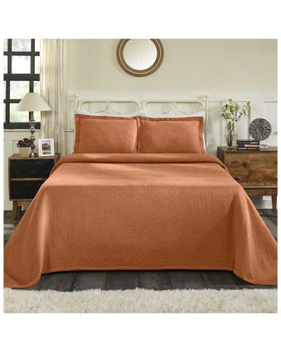 Superior Jacquard Matelasse Basketweave 3pc Bedspread Set In Orange