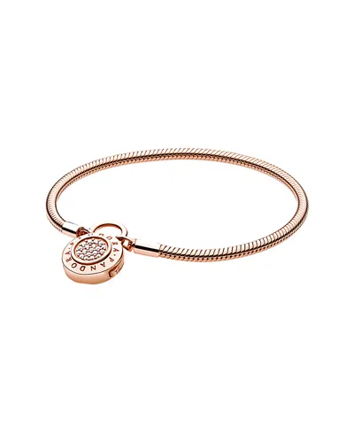 Pandora Rose Charm Carrier Moments 14k Rose Gold Pave Snake Chain Bracelet In Nocolor