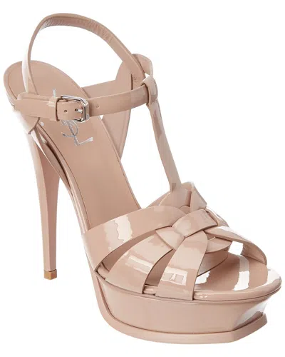 Saint Laurent Womens Nude Tribute 105 Patent-leather Platform Sandals In Beige