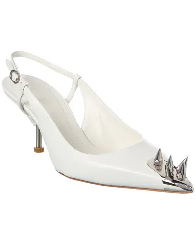 Alexander Mcqueen Spike Leather Slingback Pump In White