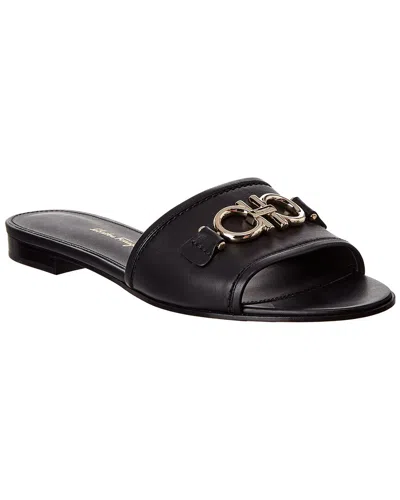Ferragamo Priscilla Leather Chain Flat Sandals In Black