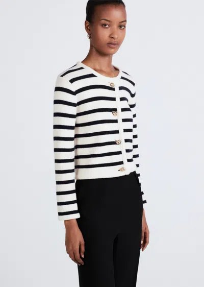 Derek Lam Keene Stripe Crewneck Cardigan In White