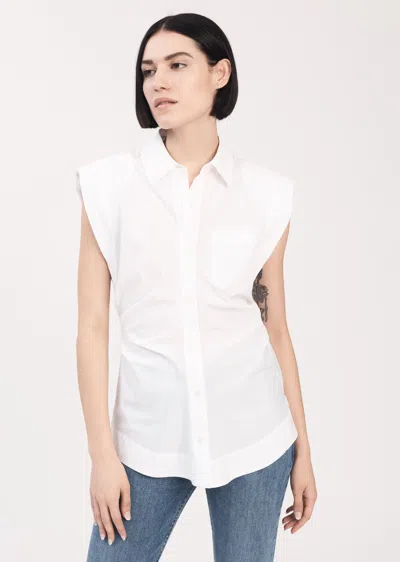 Derek Lam Ivy Sleeveless Ruched Button Down Shirt In White