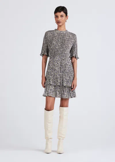 Derek Lam Samantha Short Sleeve Pleated Mini Dress In Gray