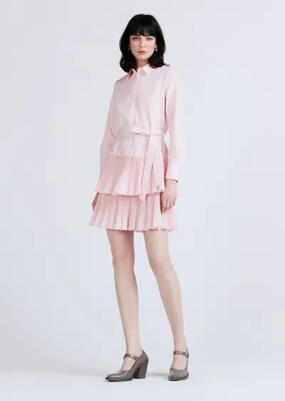 Derek Lam Sterling Long Sleeve Pleated Mini Dress In Pink