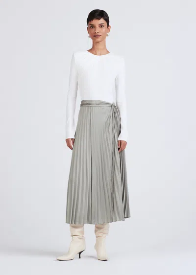 Derek Lam Alba Pleated Midi Skirt In Grey