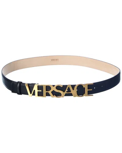 Versace Logo Leather Belt In Black