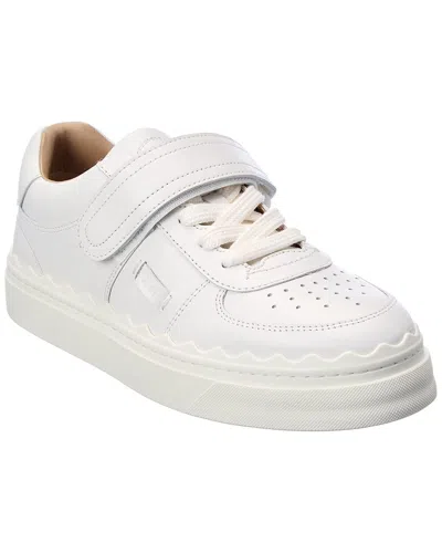 Chloé Lauren Scalloped Leather Trainers In White