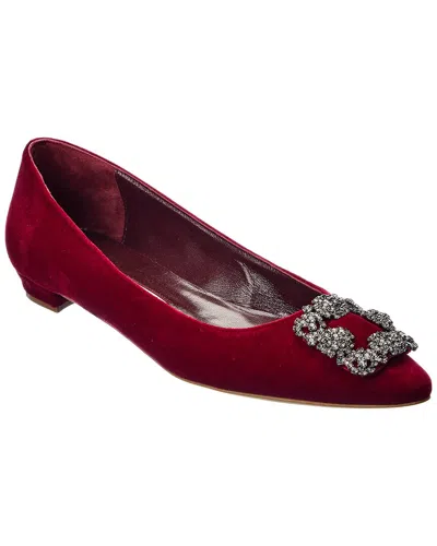 Manolo Blahnik Hangisi Suede Flat In Red