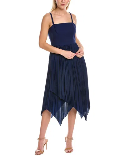 Aidan Mattox Asymmetric Midi Dress In Navy