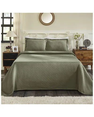 Superior Jacquard Matelasse Basketweave 3pc Bedspread Set In Green