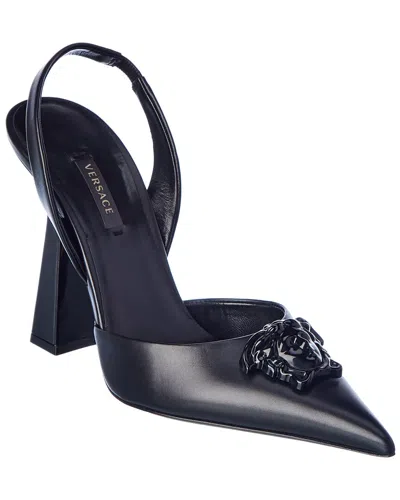 Versace La Medusa Leather Slingback Pump In Black