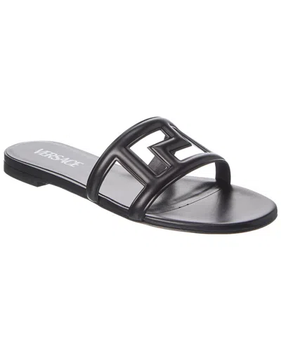 Versace Greca Maze Leather Sandal In Black