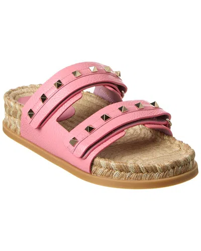 Valentino Garavani Rockstud Grainy Leather Sandal In Pink